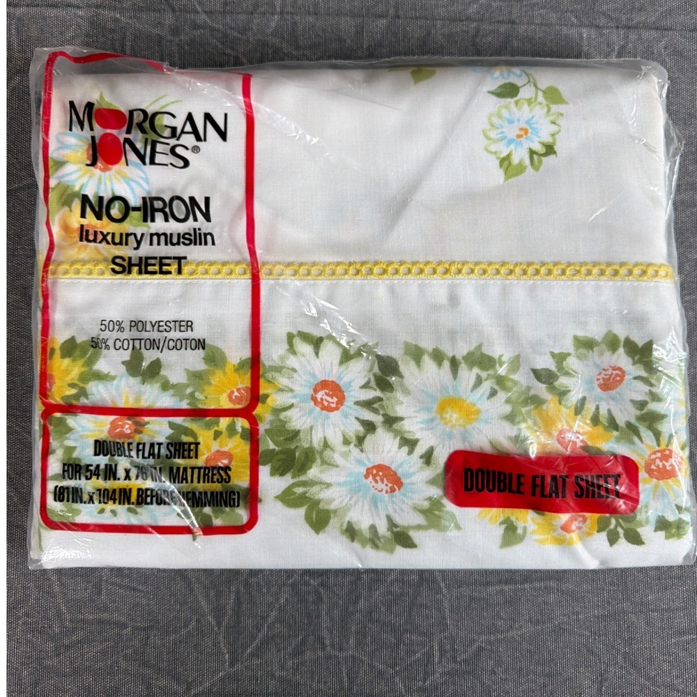 Morgan Jones Flat Sheet Double Maytime White Floral Daisy No-Iron Muslin NEW
